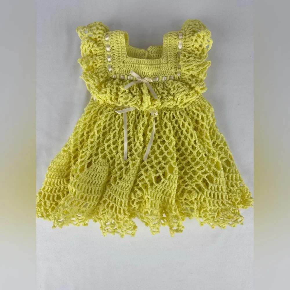 Handmade Yellow Crocheted Toddler Girls Dress - Picture 2 of 4